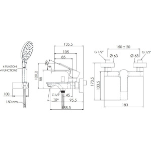 Смеситель для ванны с душем Remer Energy EY02NO черный матовый