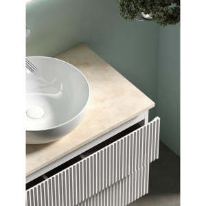 Тумба с раковиной Sancos Snob R 80 см, bianco, столешница бежевая, раковина CN5024