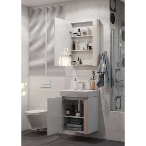 Купить Тумба с раковиной Aquaton Кантри 55 1A2576K0AHB20 белая, дуб верона в Москве с доставкой Тумба с раковиной Aquaton Кантри 55 1A2576K0AHB20 белая, дуб верона