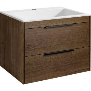 Тумба с раковиной Vincea Chiara 2D 60, 2 ящика, дуб табак, с белой раковиной