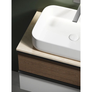 Купить Тумба с раковиной Sancos Delta 80 см, дуб светлый, белый, столешница бежевая, раковина СN5004 в Москве с доставкой Тумба с раковиной Sancos Delta 80 см, дуб светлый, белый, столешница бежевая, раковина СN5004