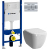 Комплект Унитаз подвесной VitrA Shift 7742B003-0075 белый глянцевый + Крышка 91-003-009 с микролифтом, петли хром + Инсталляция Geberit Duofix Delta 458.149.21.1 с кнопкой смыва, хром