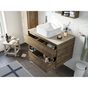 Купить Тумба с раковиной STWORKI Карлстад 90 дуб рустикальный, простоун беж, с отверстием для смесителя в столешнице в Москве с доставкой Тумба с раковиной STWORKI Карлстад 90 дуб рустикальный, простоун беж, с отверстием для смесителя в столешнице