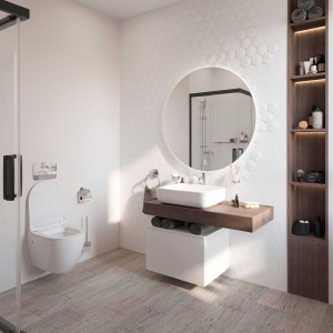 Мебель для ванной STWORKI Ольборг 100 столешница дуб карпентер, без отверстий, с тумбой 60, с раковиной STWORKI Soul 1 белой