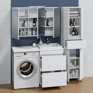 Тумба с раковиной СаНта Марс 59 R напольная, с ящиками, для стиральной машины