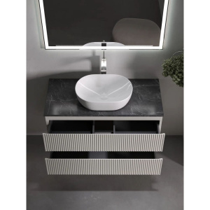 Тумба с раковиной Sancos Snob R 100 см, beige soft, столешница черный мрамор, раковина CN5010