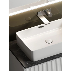 Купить Тумба с раковиной Sancos Snob T 80 см, bianco, столешница черный мрамор, раковина CN5025 в Москве с доставкой Тумба с раковиной Sancos Snob T 80 см, bianco, столешница черный мрамор, раковина CN5025