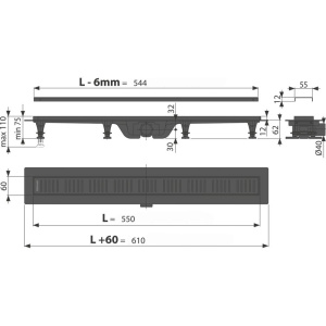 Душевой трап (лоток) AlcaPlast APZ10Black APZ10BLACK 550 с решеткой и опорами