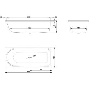 Стальная ванна Bette BetteOcean AR Plus 170x75 см, с ножками, перелив сзади, с самоочищающимся покрытием, с антискользящим покрытием, с шумоизоляцией