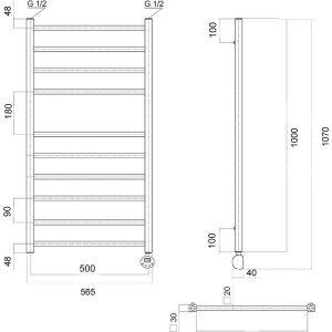 Полотенцесушитель электрический Domoterm Квадро П10 50x100 ER, хром, R