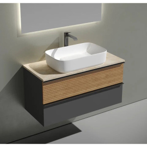 Купить Тумба с раковиной Sancos Delta 100 см, дуб красный, графит, столешница бежевая, раковина CN5021 в Москве с доставкой Тумба с раковиной Sancos Delta 100 см, дуб красный, графит, столешница бежевая, раковина CN5021