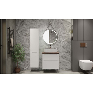 Зеркало круглое Jorno Wood 60, с подсветкой, кожаный ремень