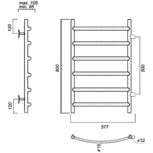 Полотенцесушитель водяной Domoterm Калипсо П6 50x80, с боковым подключением, хром