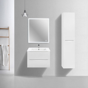 Тумба с раковиной Vincea Mia Slim 70, 2 ящика, белая глянцевая