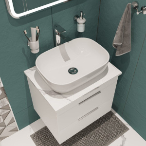 Мебель для ванной STWORKI Копенгаген Копенгаген 60 белая со светлой столешницей, с раковиной Moduo 50 Square