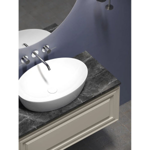 Тумба с раковиной Sancos Very 100 см, beige soft, столешница черный мрамор, раковина CN5018