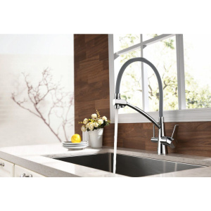 Смеситель для кухни Lemark Comfort LM3071C-Gray с гибким изливом, хром, серый