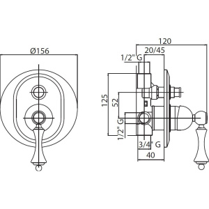 Смеситель для ванны с душем Cezares Margot VDIM-03/24-Bi С ВНУТРЕННЕЙ ЧАСТЬЮ