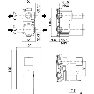 Смеситель для душа Paffoni Elle EL018NO/M С ВНУТРЕННЕЙ ЧАСТЬЮ