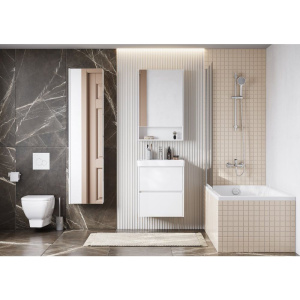 Купить Тумба с раковиной AQUATON Сканди 55 белый глянец, белый матовый в Москве с доставкой Тумба с раковиной AQUATON Сканди 55 белый глянец, белый матовый