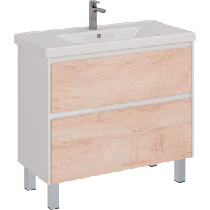 Купить Тумба с раковиной Lemark Combi 100 дуб кантри, белая глянцевая в Москве с доставкой Тумба с раковиной Lemark Combi 100 дуб кантри, белая глянцевая