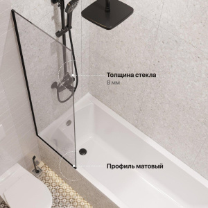 Купить Шторка на ванну DIWO Анапа неподвижная, 50х140, профиль черный матовый, прозрачное стекло в Москве с доставкой Шторка на ванну DIWO Анапа неподвижная, 50х140, профиль черный матовый, прозрачное стекло