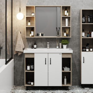 Тумба с раковиной Onika Тимбер 100 белая матовая, дуб сонома