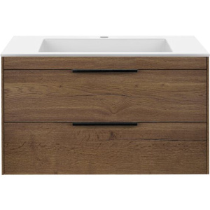 Купить Тумба с раковиной Vincea Chiara 2D 80, 2 ящика, дуб табак, с белой раковиной в Москве с доставкой Тумба с раковиной Vincea Chiara 2D 80, 2 ящика, дуб табак, с белой раковиной