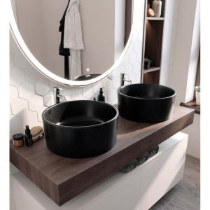 Мебель для ванной STWORKI Ольборг 120 столешница дуб карпентер, без отверстий, 2 тумбы 60 + 2 раковины