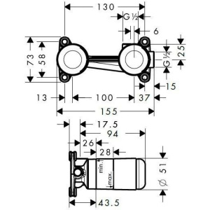 Скрытая часть Hansgrohe для однорычажного смесителя для раковины 13622180