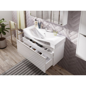 Мебель для ванной STWORKI Хельсинки 100, белая, подвесная, в современном стиле, российская (гарнитур, комплект)