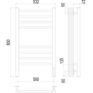 Полотенцесушитель электрический Terminus Аврора П8 500x800, матовый чёрный