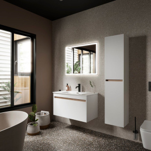 Тумба с раковиной Sancos Smart 90 см белый глянец