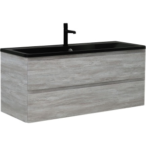 Тумба с раковиной BelBagno Albano 120 подвесная, rovere vintage bianco, черная матовая раковина
