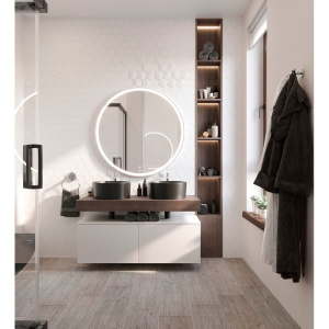 Столешница STWORKI Ольборг 120 дуб карпентер, без отверстий, 2 тумбы 60 + 2 раковины