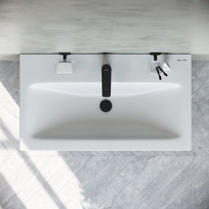 Купить Тумба с раковиной AM.PM Gem 75 черная матовая, подвесная, с 2 ящиками, с белой раковиной в Москве с доставкой Тумба с раковиной AM.PM Gem 75 черная матовая, подвесная, с 2 ящиками, с белой раковиной