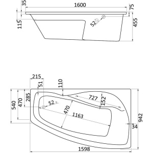 Акриловая ванна Santek Майорка XL R 160x95 см, угловая, с каркасом, со сливом-переливом, асимметричная