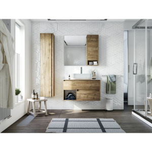 Мебель для ванной STWORKI Карлстад 90 дуб рустикальный, простоун беж, в стиле лофт, подвесная, российская