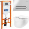 Комплект Унитаз подвесной BelBagno Onda BB066CHR безободковый, крышка BB870SC, инсталляция BB002-80 с кнопкой BB005-PR-CHROME