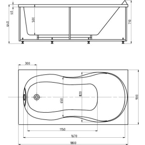 Акриловая ванна Акватек Мартиника MAR180-0000068 180x90 см, с каркасом, с экраном, со сливом-переливом, слив слева
