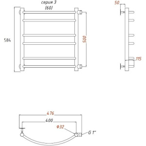 Полотенцесушитель водяной Тругор ЛЦ Приоритет ПМ 3, 50x60x40