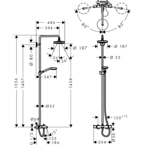 Душевая стойка Hansgrohe Croma 2jet Select S 180 27351400