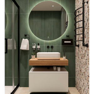 Столешница STWORKI Ольборг 80 дуб французский, без отверстий, с тумбой 80, с раковиной STWORKI Soul 1 белой