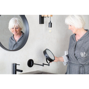 Косметическое зеркало Ridder Mary О3112010 с подсветкой, двухстороннее, телескопическое, поворотное, черное матовое