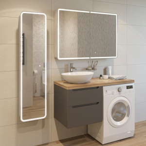 Мебель для ванной STWORKI Берген 60, серая со светлой столешницей 122, раковина Moduo 55 Leaf, R