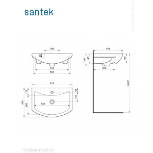 Купить Раковина мебельная Santek Балтика 60 1.WH11.0.246 белая в Москве с доставкой Раковина мебельная Santek Балтика 60 1.WH11.0.246 белая