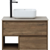 Тумба с раковиной STWORKI Карлстад 75 дуб рустикальный, простоун беж, с отверстием для смесителя в столешнице, белая