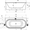 Акриловая ванна Ravak Ypsilon W 180x85 см, овальная, с ножками, со сливом-переливом, фурнитура черная