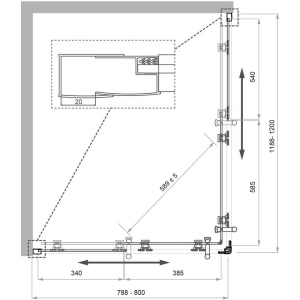 Душевой уголок BelBagno Uno -195 AH 2 120/80 C Cr стекло прозрачное