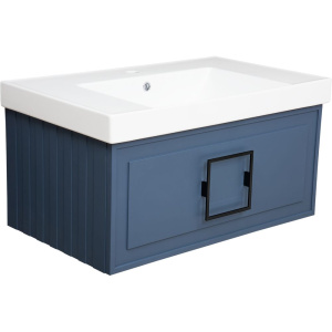 Мебель для ванной La Fenice Cubo 80 синяя, ручка черная